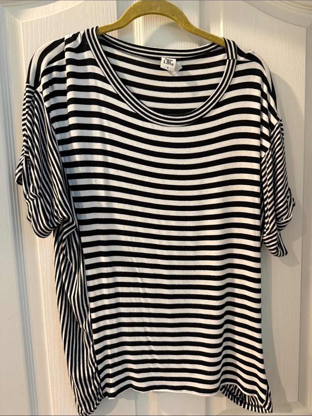Sew In Love Black and White Striped Short Sleeve Tee